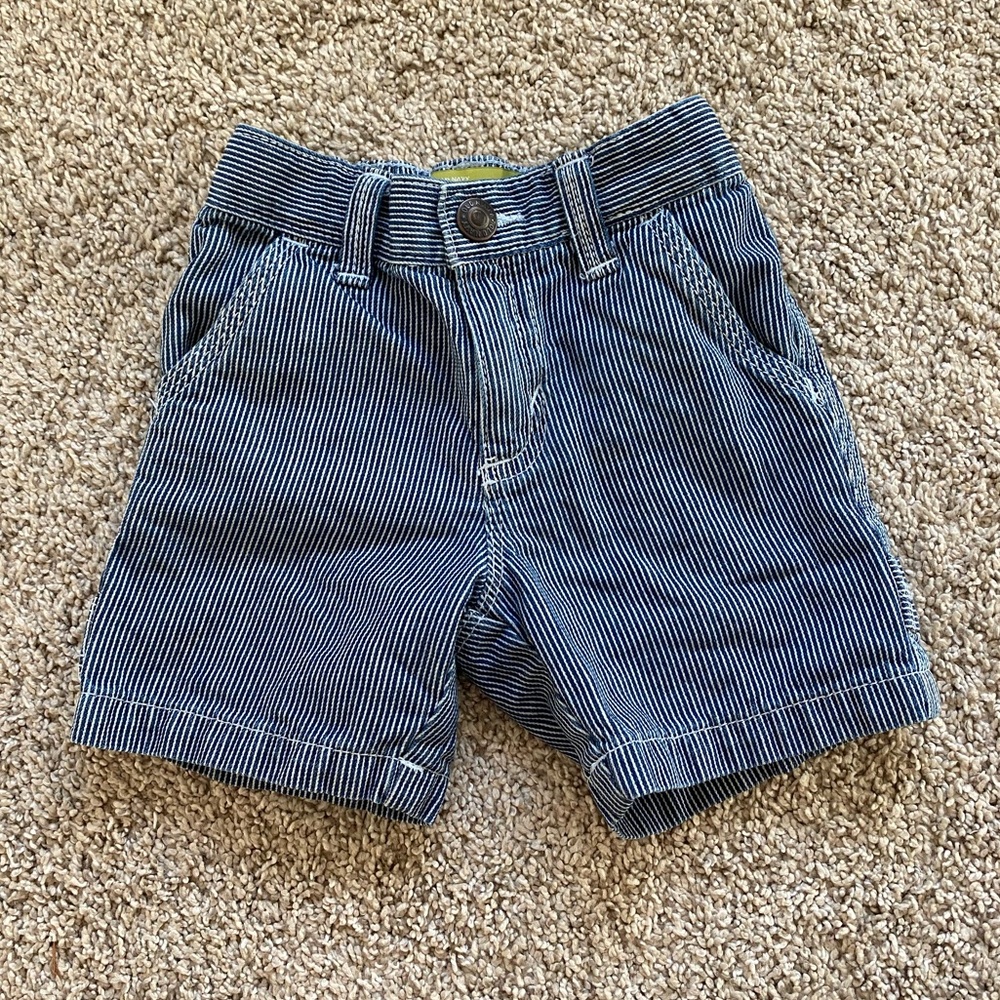 Old navy toddler boy blue striped shorts size 18-24 months